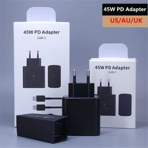 Cargador adaptador PD de 45 W, carga súper rápida, enchufe de EE. UU., UE, Reino Unido, juego de cables adaptadores de cabezal de carga rápida, cargadores USB-C para iPhone 15 PD20W Samsung S23 Note 20 S22 S21 Ultra Chargers