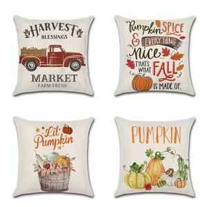 45x45cm Joyeux Thanksgiving Day Pouteau d'oreiller d'automne Coton Linn Give Thanks Sofa Throw Cover Cover Home Car Cushion Covers Th0283