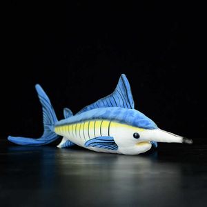 46cm Blue Marlin Makaira Nigricans Realista Peluche de peluche Real Life Soft Sea Animals Fish Simulation Dolls para niños Regalo Q0727