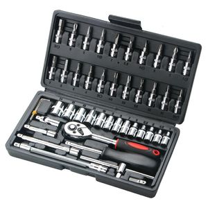 46Pcs Combination Tool Kit 14 Ratchet Wrench Socket Screwdriver With Plastic Toolbox Spanner Household Car Repair Hand Tool Set 240115