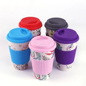 470 ML fibre de bambou avec couvercle tasse tasses à café couvercle en Silicone thé lait ours tasse Drinkware résistance à la chaleur bouteille d'eau 240115