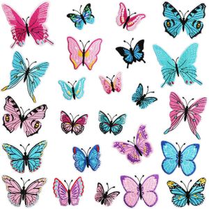 48 Pièces Papillon Thermocollant sur Patchs Taille Assortie Applique Brodée Colorée Patch de Réparation à Coudre pour Accessoires de Bricolage Vêtements Jeans Veste Sacs