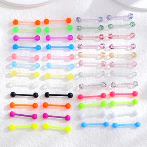 48pcs 14g 16 mm Glow in Dark Flexible acrylique Longue droite anneau de mamelon de langue