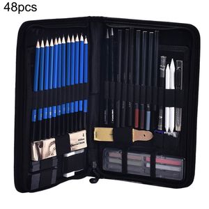 48 PCS Professionnel Esquisse Dessin Crayons Kit Sac De Transport Art Peinture Outil Ensemble 8B 6B 5B 4B 3B 2B B HB 2H 3H 4H 5H Crayon Y200709