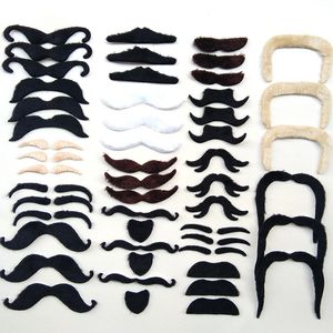 48 unids/set bigotes falsos autoadhesivos para fiesta disfraz rendimiento novedad bigotes para niños adultos simulación barba 16 estilos dc854