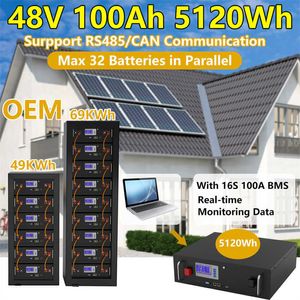 Batterie LiFePO4 48V, 100ah, 150ah, 51.2V, 5kwh, avec Communication CAN RS485, Max 32 parallèles, pour le stockage d'énergie UPS
