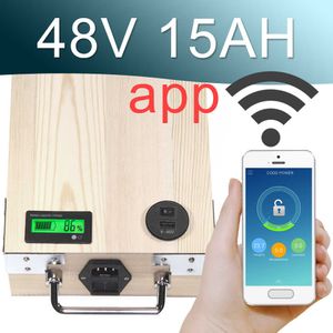 48V 15AH App Lithium Ion Electric Bike Battery Control Téléphone USB 2.0 Port Electric Bicycle Scooter Ebike Power 1000W Wood