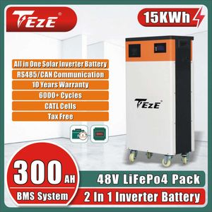 48V 300Ah 15kWh Powerwall LifePo4 Batterie 51V Tout en un Mobile ESS Système d'alimentation à énergie solaire Onduleur MPPT intégré EU Tax Free