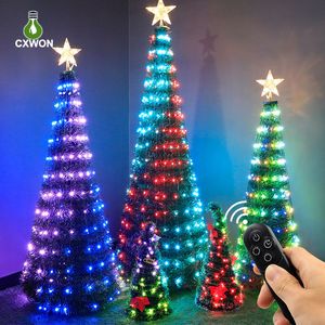 4FT 5FT 6FT 7FT Navidad direccionable Cuerdas coloridas luces de árbol de Navidad con Topper Star 342LEDs Smart 18 ModesTimer Control remoto a prueba de agua