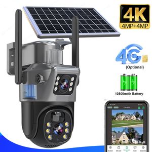 4K 8MP 4G carte Sim batterie solaire caméra extérieure sans fil WiFi IP caméra double objectif double écran Protection de sécurité Surveillance CCTV
