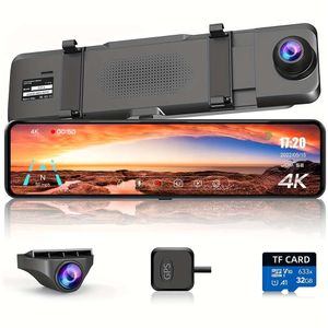 Cámara de salpicadero 4K delantera y trasera, espejo retrovisor para coches y camiones, pantalla táctil IPS de 11