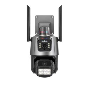 Caméra IP 4K extérieure WiFi PTZ double objectif CCTV double écran suivi automatique étanche sécurité vidéosurveillance alarme lumineuse de police caméra IP