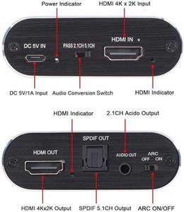Séparateur audio 4KHDMI vers HDMI, sortie ARC DTS5.1AC3, décodeur HDCP, fibre optique 4K60HZ