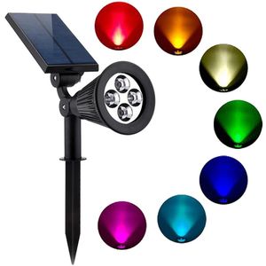 4LED RGB Solar Lawn Light Lámpara de tierra Impermeable Garden Dark Sensing Patio Spotlight con Spike Stand