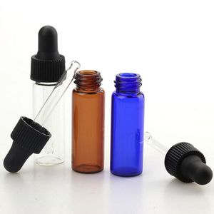 Botellas cuentagotas de vidrio de 4 ml, viales de botellas de muestra de vidrio azul ámbar transparente para líquido electrónico con tapas negras, 3000 unids/lote