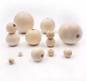 Boule de perles rondes en bois de 4 mm à 50 mm, perles rondes à faire soi-même pour la fabrication de bijoux et l'artisanat d'art, projet d'accessoires (avec trous)