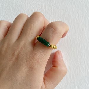 Anillo elástico de 4mm para mujeres y hombres, forma de tubo, piedra Natural, anillos de cuentas de oro, anillo de cuarzo rosa de cristal, joyería bohemia de viento de playa