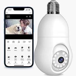 Caméra de sécurité de l'ampoule 4MP 2,4 GHz 360 ° 2K Caméras de sécurité WiFi Détection de mouvement en plein air compatible avec Alexa Proy