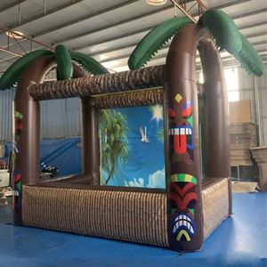 Bar Tiki ouvert gonflable tropical de 4Mx2m avec tente de concession de service de palmier/comptoir de pub pour la fête/événement avec bateau libre de ventilateur