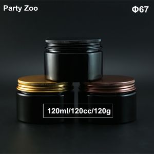 Recipiente de boca ancha para crema de cosméticos PET negro vacío de 4OZ con tapa de rosca de aluminio dorado, tarro de botella de polvo cosmético de 120ml