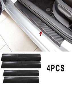 4pc Black Car Parne Plaque autocollants en fibre de carbone Look Car Autocollant Sill Scuff Cover Anti Scratch Decal Universal pour tous les carats de voiture 3193906