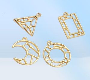 4 piezas forma geométrica bisel abierto encanto flor prensada marco en blanco colgante hueco para la fabricación de joyas DIY 8944865
