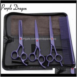 4 pièces 7 pouces violet Dragon inoxydable coiffeur pour mascottes coupe cisailles amincissement toilettage pour chien animaux 2F6Rs cheveux Qccj0