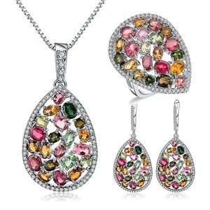 4 pièces ensemble de bijoux en argent sterling 925 pour femmes pendentif en forme de larme collier boucles d'oreilles bague adaptée à une fête réunion rendez-vous mariage cadeau d'anniversaire quotidien