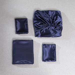 Juego de ropa de cama de 4 uds, juego de sábanas de lino, funda de colchón de satén de tela, funda de almohada de 2 uds y juego de sábanas para cama tamaño Queen King C0223