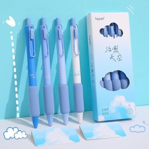 Pens de gel de ciel bleu 4pcs Set Soft Touch tenant 0,5 mm Ballpoint Black Color Ink pour l'école d'écrivain F7359