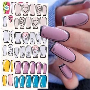 4pcs Comic Nails Design Pop Art Inspiration Slider for Nail Decoration Heart Simple Sticker Sticker Water Cartoon Manucure Set