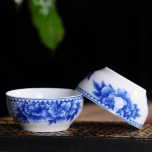 4pcs High White Blue et Blanc Tasse, Glazed Ceramics Tea tasses Kung Fu Teachup, tasses à thé de style chinois, Thé à thé