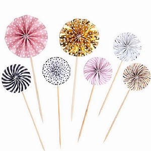 4 Pcs / lot Mini Fan De Papier Gâteau Topper Cupcake Toppers Enfants Fête D'anniversaire Baby Shower Gâteau Décoration Drapeaux Faveur De Mariage Fournitures Y200618