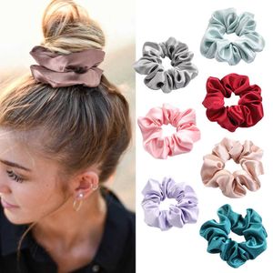 4PCS/Lot Satin Silk Scrunchies Women Elastic Rubber Bands Girls Solid Ponytail Holder Ties Rope Hair Accessories Set