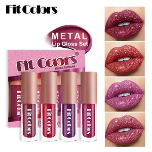 4 pcs Pack Glitter Liquide Brillant À Lèvres Rouge À Lèvres Fondation Maquillage Rouge À Lèvres Pour Les Filles et Les Femmes LG04
