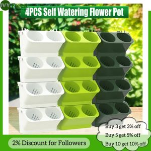 4 pièces Pot de fleur à arrosage automatique jardinière de jardin verticale poche murale plantes succulentes bonsaï Pot maison balcon décoration 240311