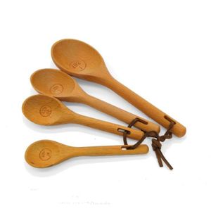 4 unids/set de cucharas medidoras de madera de haya, juego de cocina, cuchara medidora de té, herramienta de madera para hornear