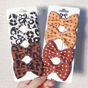 4 pièces/ensemble imprimé léopard point coton cheveux arcs avec pince à cheveux pour filles chapeaux à la main bricolage Barrettes cadeaux enfants cheveux accessoires