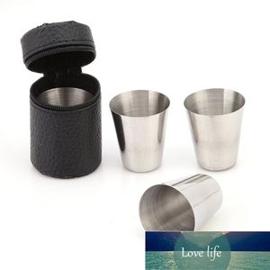 4 Unids / set Vaso de chupito Juego de tazas portátiles Vaso Copa de vino Pulido y Envoltura de cuero 30 ml Acero inoxidable Con bolsa de cubierta de cuero Precio de fábrica Diseño experto Calidad Lo último