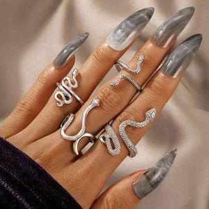 4 unids/set Vintage serpiente Animal anillos para mujer gótico plata oro negro Color geometría Metal aleación dedo anillos conjuntos joyería 2022