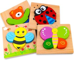 4 шт. деревянные игрушки-пазлы с животными для малышей развивающие игрушки подарок с узорами животных яркие яркие цветные формы