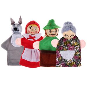 4pcsLot enfants jouets doigt marionnettes poupée jouets en peluche petit chaperon rouge en bois tête conte de fées histoire racontant des marionnettes à main3222190