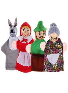 4pcsLot Niños Juguetes Marionetas de Dedo Muñeca Juguetes de Peluche Caperucita Roja Cabeza de Madera Cuento de Hadas Historia Contando Marionetas de Mano 4847993