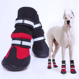 4pcsset zapatos antideslizantes impermeables para perros grandes zapatos de invierno protectores de patas de Husky botas cálidas negras 240119