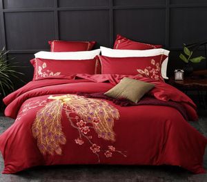 4 piezas Red egipcio algodón de cama de ropa de cama de lujo de lujo King Queen Size Capaz de sábana de sábanas de tapa de tapa de la almohada 88888289