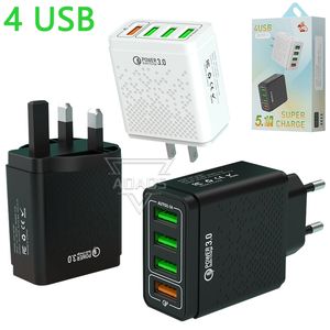 Cargador rápido multipuerto 4USB, adaptador de pared 5.1A, interfaz USB para iPhone, Samsung, teléfono inteligente, adaptado a UE/EE. UU./Reino Unido