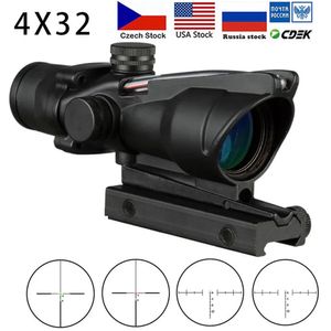 4X32 Hunting Riflescope Real Fiber Optics Grenn Red Dot Illuminated Etched Reticle Tactical Optical Sight-Black