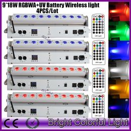 4XLOT 2016 nueva iluminación de lavado led dmx inalámbrica alimentada por batería led para eventos con controlador IR 9 * 18W RGBWA UV uplights