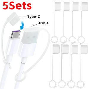 5-1SETS USB TYPE C TYPE C Data Câble Poup de poussière Universal Silicone Type-C Câble Protecteur