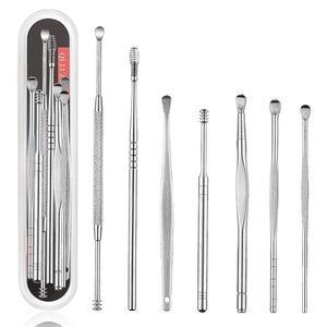 Cueilleur de cérumen en acier inoxydable, 5, 6, 7 pièces/ensemble, soins des oreilles, dissolvant de cire, Curette, nettoyeur d'oreilles, cuillère